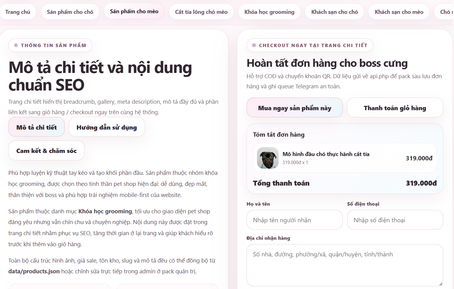 Website thú cưng cao cấp V1